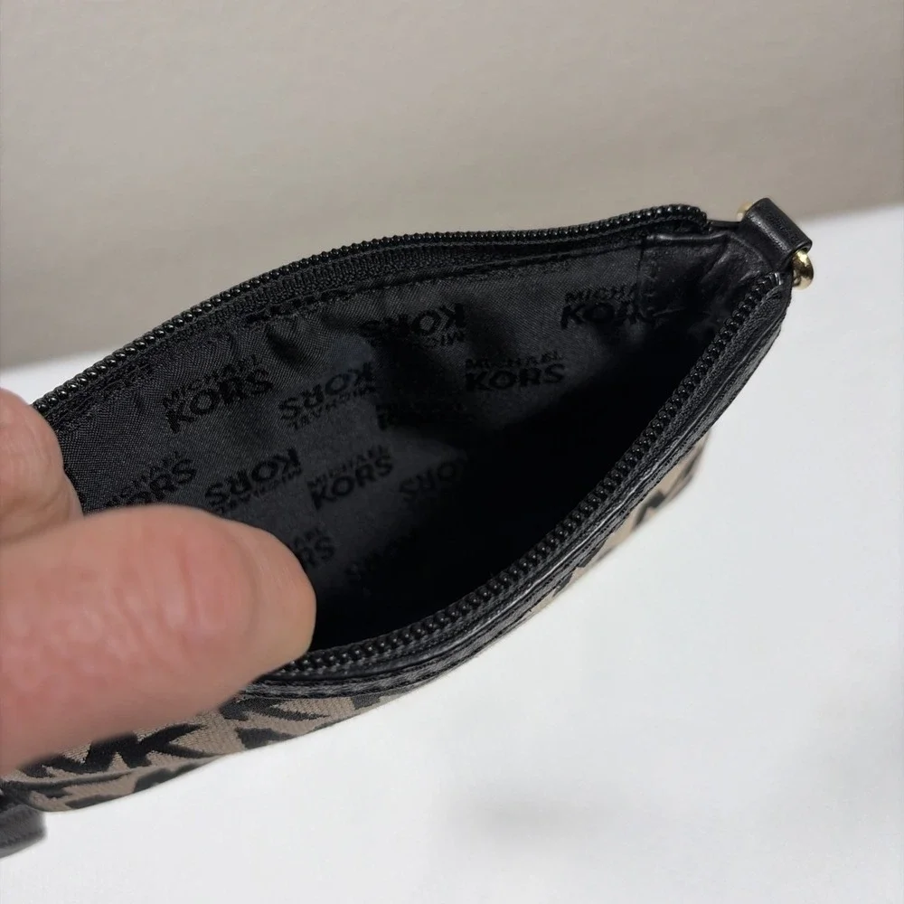 MICHAEL KORS SIGNATURE WRISTLET BLACK & TAN GRAY FABRIC MK LOGO GOLD HARDWARE